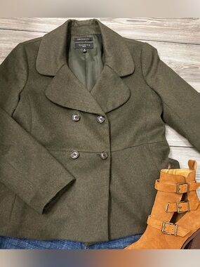 Olive Green Wool Blend Peacoat Double Breasted Jacket Women’s Fall Winter Coat